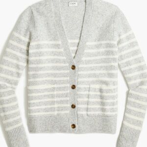 J. Crew Light Gray and White Striped Cardigan